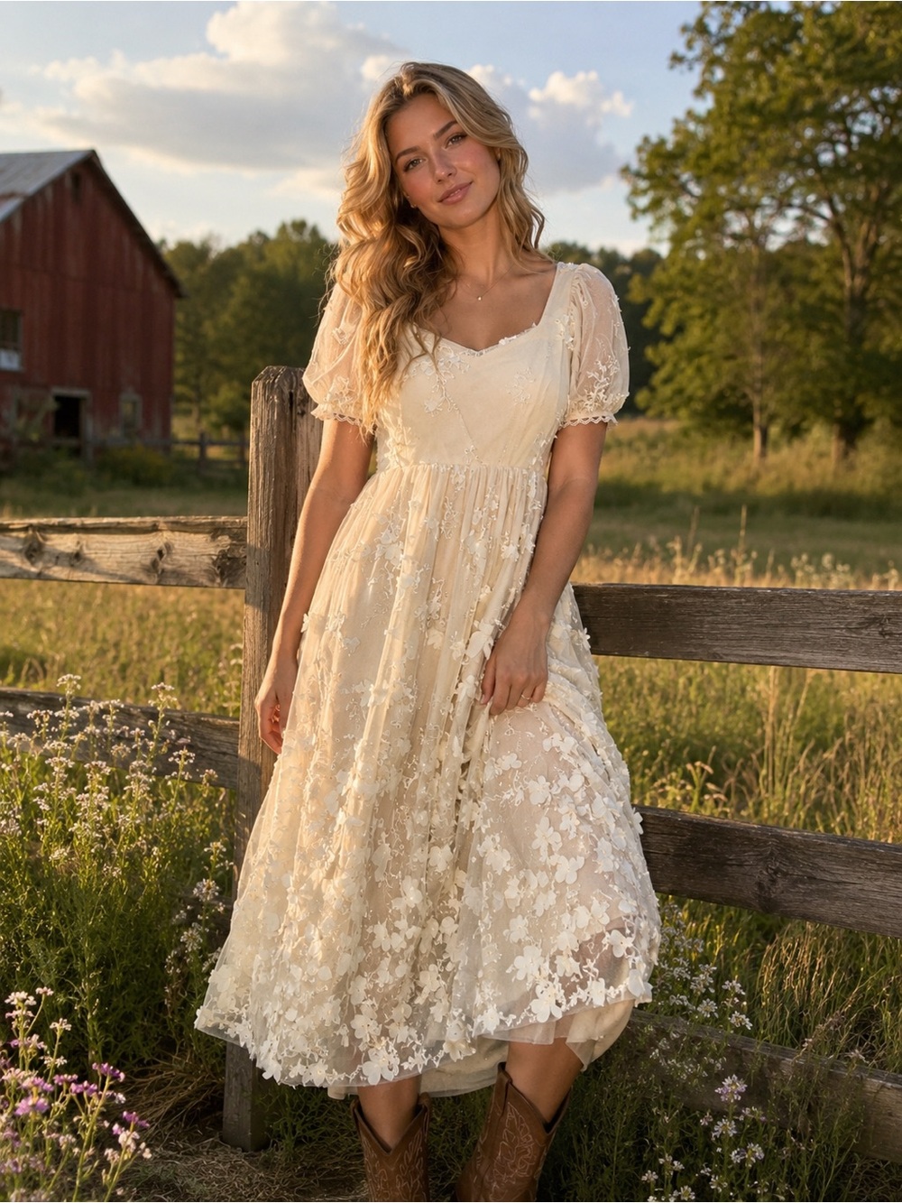 NWOT Just Me Ivory/Cream Floral Appliqué Formal Dress